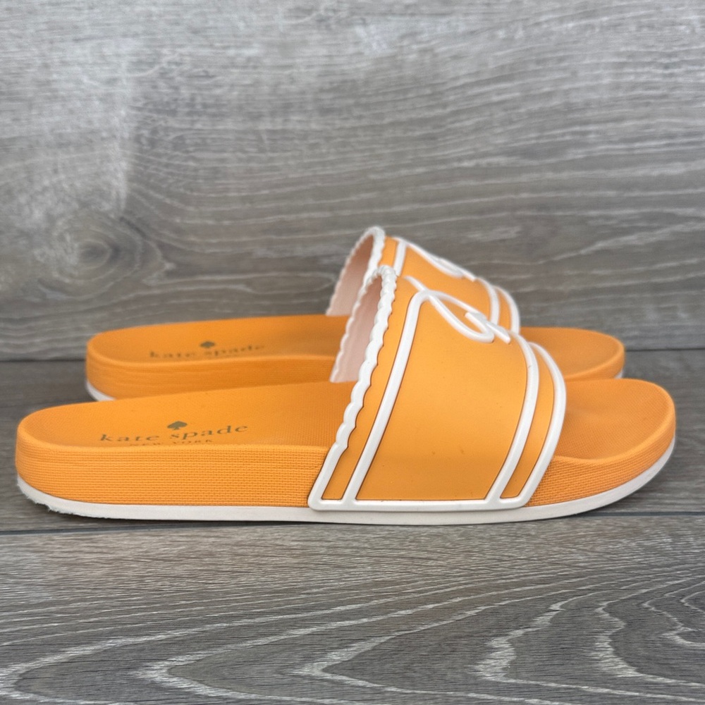 Kate Spade Brigitte Women’s Sz 9B Sunset Blaze Orange White Pool Slide Sandals